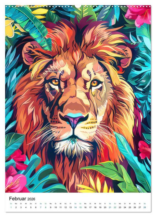 Produktbild: Dschungeltiere im Pop-Art Stil (hochwertiger Premium Wandkalender 2026 DIN A2 hoch), Kunstdruck in Hochglanz