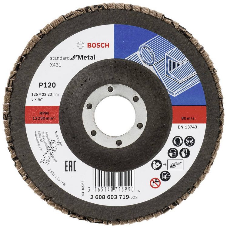 Produktbild: Bosch Accessories 2608603719 X431 F&auml;cherschleifscheibe Durchmesser 125 mm Bohrungs-&Oslash; 22.33 mm K&ouml;rnung (num) 120 Stahl 1 St.
