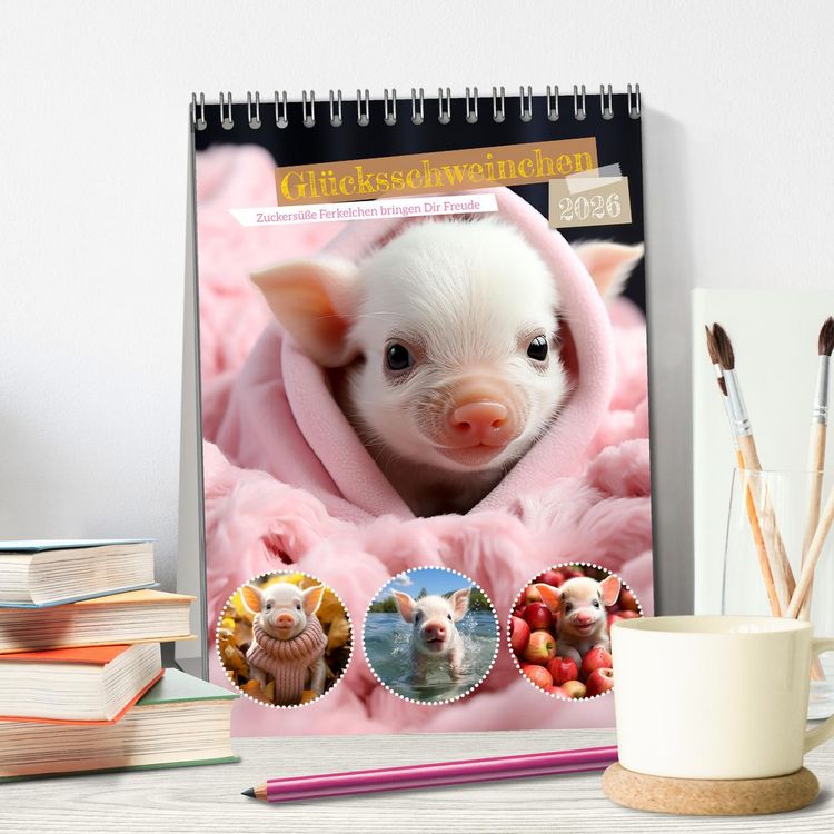 Produktbild: Gl&uuml;cksschweinchen (Tischkalender 2026 DIN A5 hoch), CALVENDO Monatskalender