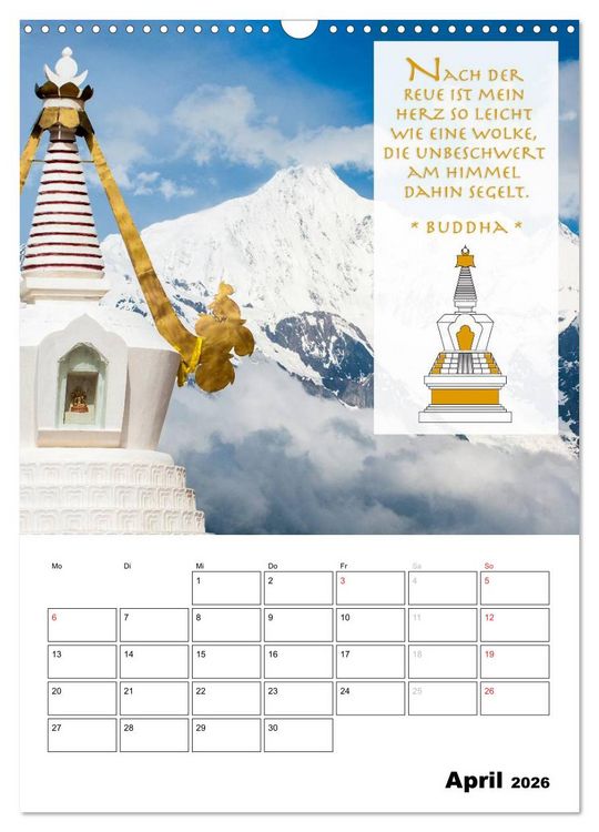 Produktbild: BUDDHAS ZITATE Buddhistische Weisheiten (Wandkalender 2026 DIN A3 hoch), CALVENDO Monatskalender