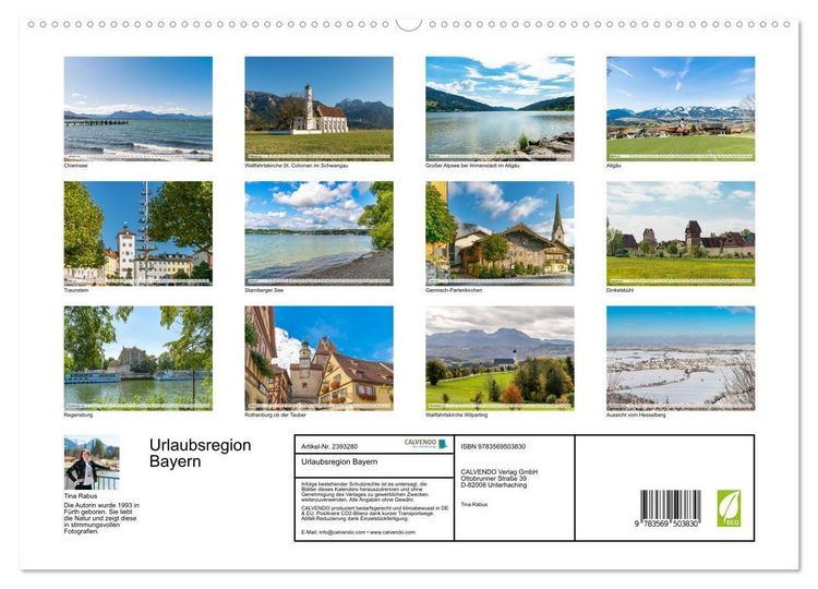 Produktbild: Urlaubsregion Bayern (Wandkalender 2027 DIN A2 quer), CALVENDO Monatskalender