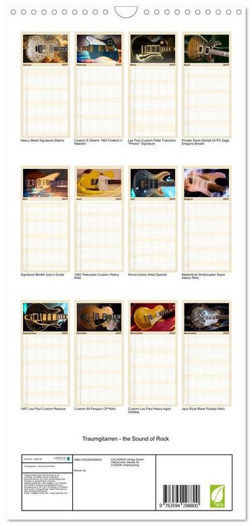 Produktbild: Familienplaner 2027 - Traumgitarren - the Sound of Rock mit 5 Spalten (Wandkalender, 21 x 45 cm) CALVENDO