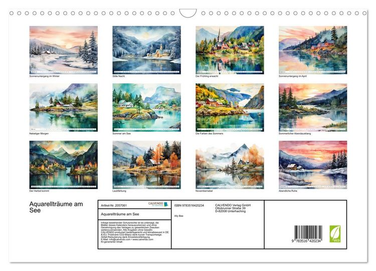 Produktbild: Aquarelltr&auml;ume am See (Wandkalender 2026 DIN A3 quer), CALVENDO Monatskalender