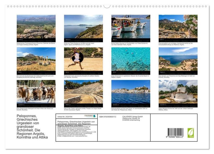 Produktbild: Peloponnes, Griechisches Urgestein von grandioser Sch&ouml;nheit. Die Regionen Argolis, Korinthia und Attika (hochwertiger Premium Wandkalender 2027 DIN A2 quer), Kunstdruck in Hochglanz
