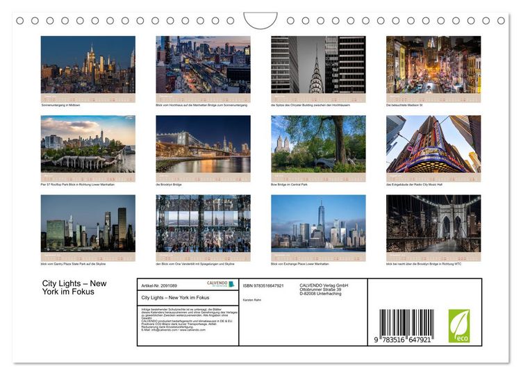 Produktbild: City Lights &ndash; New York im Fokus (Wandkalender 2026 DIN A4 quer), CALVENDO Monatskalender
