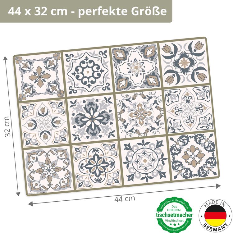 Produktbild: Tischsetmacher Tischsets Fliesenmuster in beige & wei&szlig;, aus hochwertigem Vinyl (4 St&uuml;ck), 44 x 32 cm
