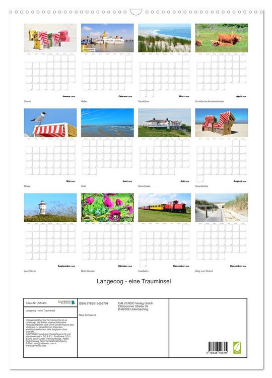 Produktbild: Langeoog - eine Trauminsel (Wandkalender 2026 DIN A2 hoch), CALVENDO Monatskalender