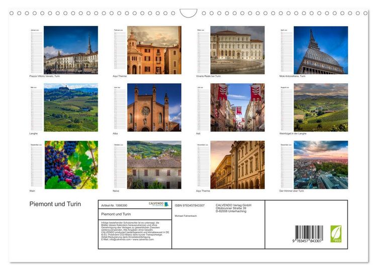 Produktbild: Piemont und Turin (Wandkalender 2026 DIN A3 quer), CALVENDO Monatskalender