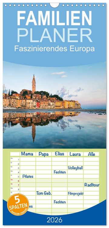 Produktbild: Familienplaner 2026 - Faszinierendes Europa mit 5 Spalten (Wandkalender, 21 x 45 cm) CALVENDO