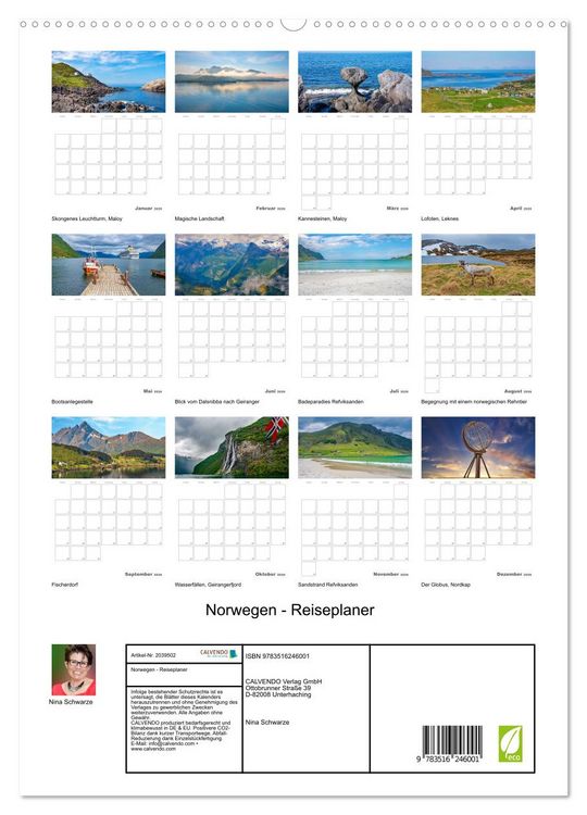 Produktbild: Norwegen - Reiseplaner (hochwertiger Premium Wandkalender 2026 DIN A2 hoch), Kunstdruck in Hochglanz