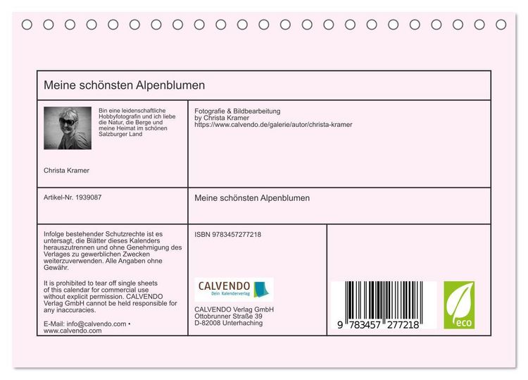 Produktbild: Meine sch&ouml;nsten Alpenblumen (Tischkalender 2026 DIN A5 quer), CALVENDO Monatskalender