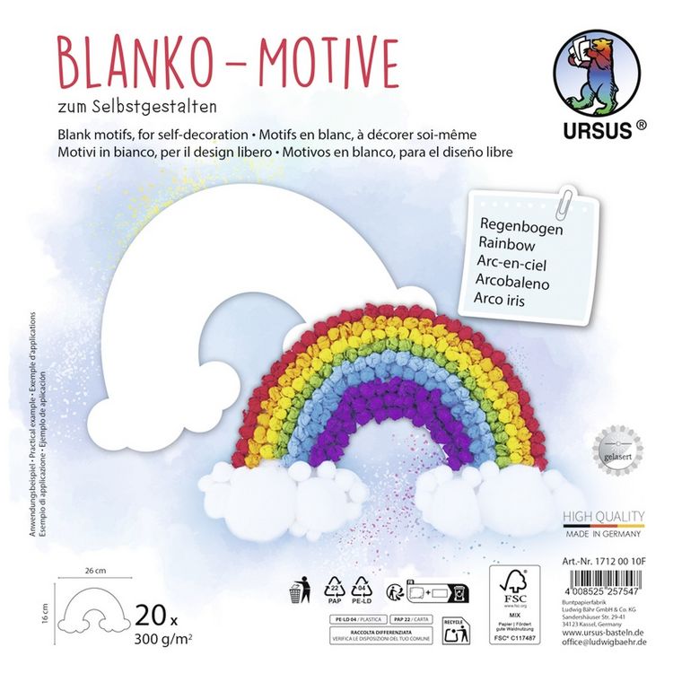 Produktbild: URSUS Kinderbasteln Blanko-Motive Regenbogen, 20 Blatt