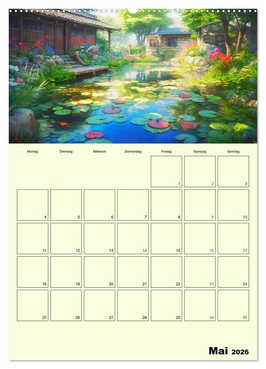 Produktbild: Im japanischen Garten. Zauberhafte Illustrationen (hochwertiger Premium Wandkalender 2026 DIN A2 hoch), Kunstdruck in Hochglanz