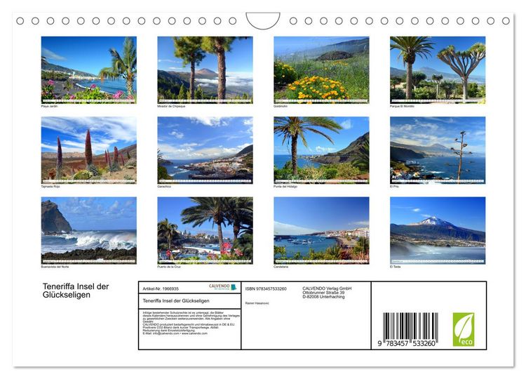 Produktbild: Teneriffa Insel der Gl&uuml;ckseligen (Wandkalender 2026 DIN A4 quer), CALVENDO Monatskalender