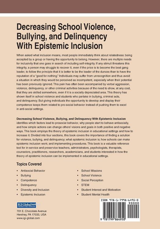 Produktbild: Decreasing School Violence, Bullying, and Delinquency With Epistemic Inclusion, 1 volume