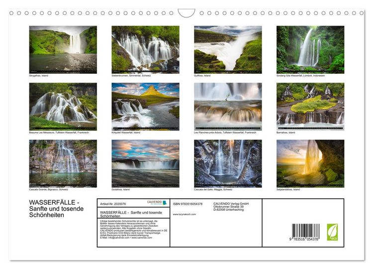 Produktbild: WASSERF&Auml;LLE - Sanfte und tosende Sch&ouml;nheiten (Wandkalender 2026 DIN A3 quer), CALVENDO Monatskalender