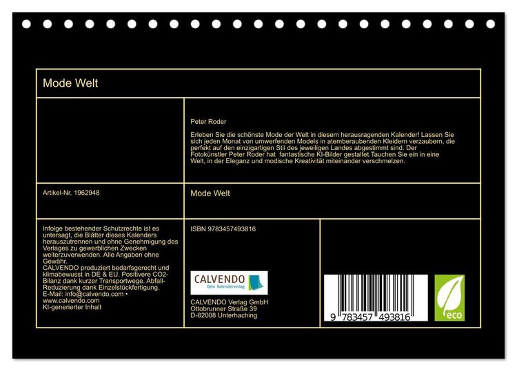 Produktbild: Mode Welt (Tischkalender 2026 DIN A5 quer), CALVENDO Monatskalender