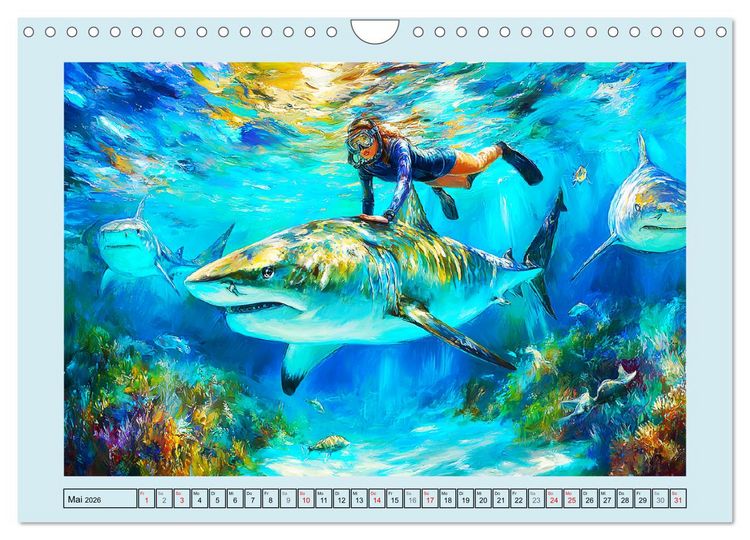 Produktbild: Im Tanz der Haie. Seelenstr&ouml;mung zwischen Mensch und Meer (Wandkalender 2026 DIN A4 quer), CALVENDO Monatskalender