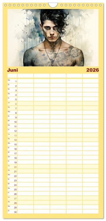 Produktbild: Familienplaner 2026 - Tattoo trifft Kunst mit 5 Spalten (Wandkalender, 21 x 45 cm) CALVENDO