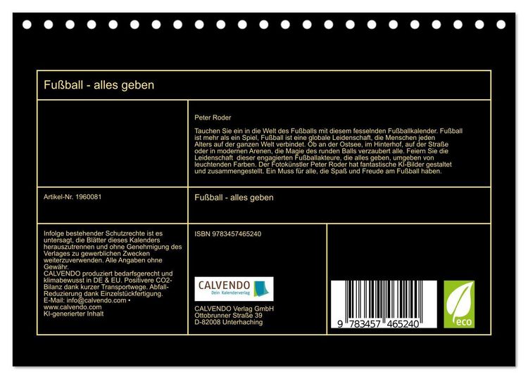 Produktbild: Fu&szlig;ball - alles geben (Tischkalender 2026 DIN A5 quer), CALVENDO Monatskalender