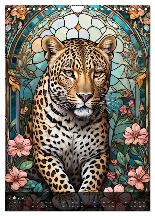Produktbild: Wildtiere und Glaskunst im Tiffany Stil (Wandkalender 2026 DIN A4 hoch), CALVENDO Monatskalender