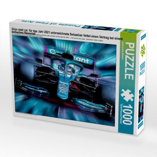 Produktbild: CALVENDO Puzzle Gr&uuml;n statt rot: f&uuml;r das Jahr 2021 unterzeichnete Sebastian Vettel einen Vertrag bei einem britischen Rennstall. | 1000 Teile Lege-Gr&ouml;&szlig;