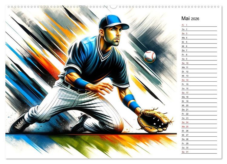 Produktbild: Baseball Acryl - Zwischen Realit&auml;t und KI Visionen (Wandkalender 2026 DIN A2 quer), CALVENDO Monatskalender
