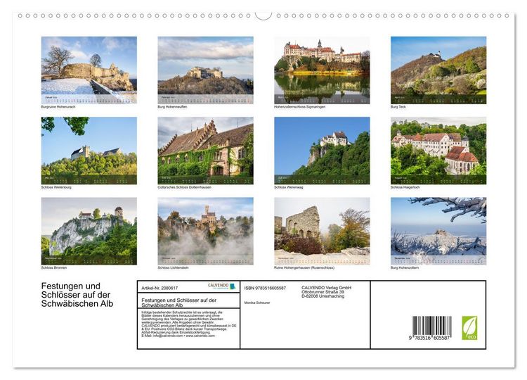 Produktbild: Festungen und Schl&ouml;sser auf der Schw&auml;bischen Alb (hochwertiger Premium Wandkalender 2026 DIN A2 quer), Kunstdruck in Hochglanz