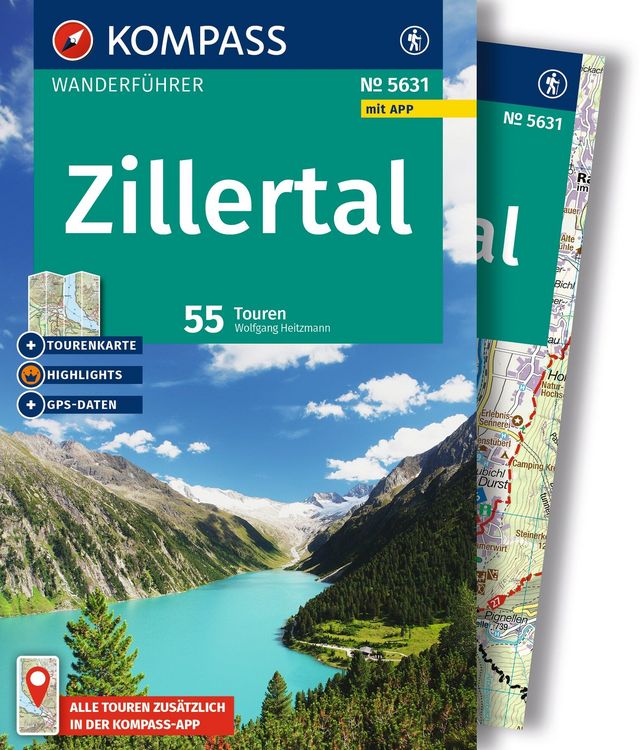 Produktbild: KOMPASS Wanderf&uuml;hrer Zillertal, 55 Touren mit Extra-Tourenkarte