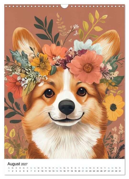 Produktbild: Corgis im Blumenrausch (Wandkalender 2027 DIN A3 hoch), CALVENDO Monatskalender