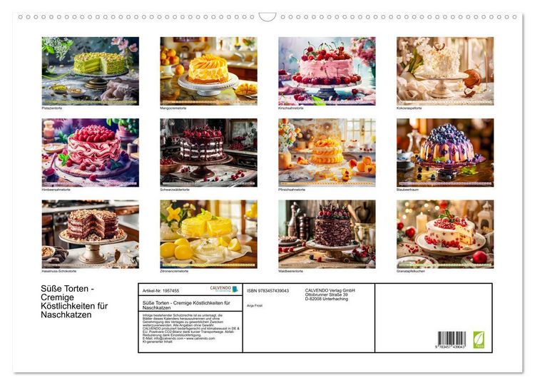 Produktbild: S&uuml;&szlig;e Torten - Cremige K&ouml;stlichkeiten f&uuml;r Naschkatzen (Wandkalender 2026 DIN A2 quer), CALVENDO Monatskalender
