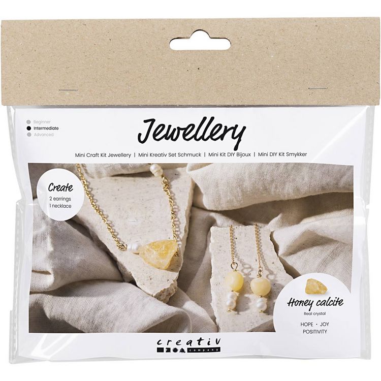 Produktbild: Creativ Company DIY Sets Beads Mini Kreativ Set Schmuck, Halskette und Ohrringe aus Honigkalzit, Kreativ Box
