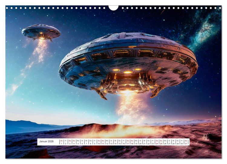 Produktbild: Fliegende Untertasse - Die gro&szlig;e Fantasiereise (Wandkalender 2026 DIN A3 quer), CALVENDO Monatskalender