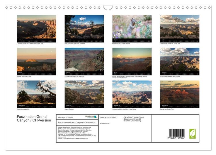 Produktbild: Faszination Grand Canyon / CH-Version (Wandkalender 2026 DIN A3 quer), CALVENDO Monatskalender
