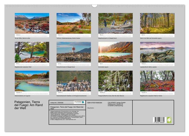 Produktbild: Patagonien, Tierra del Fuego: Am Rand der Welt (Wandkalender 2026 DIN A2 quer), CALVENDO Monatskalender