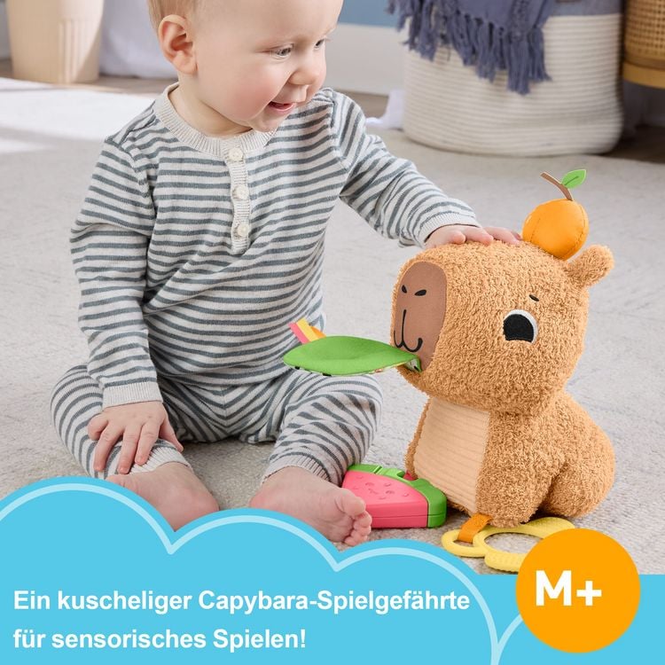 Produktbild: Fisher-Price sensorisches Babyspielzeug Kuschel-Capybara Pl&uuml;schtier mit Bei&szlig;ri