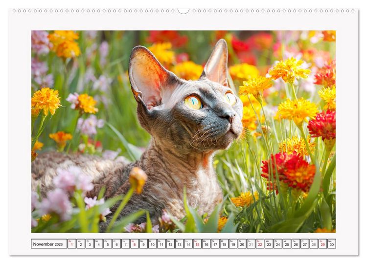 Produktbild: Cornish Rex Katzen. Ein Hauch von Extravaganz mit Locken und Charakter (hochwertiger Premium Wandkalender 2026 DIN A2 quer), Kunstdruck in Hochglanz