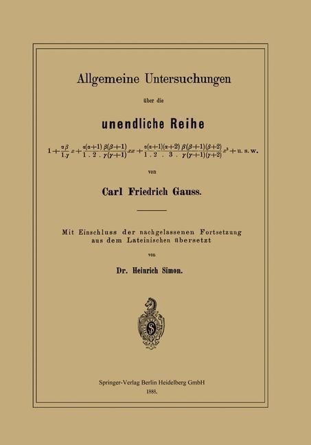 Produktbild: Allgemeine Untersuchungen &uuml;ber die unendliche Reihe