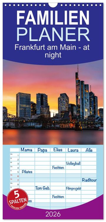Produktbild: Familienplaner 2026 - Frankfurt am Main - at night mit 5 Spalten (Wandkalender, 21 x 45 cm) CALVENDO