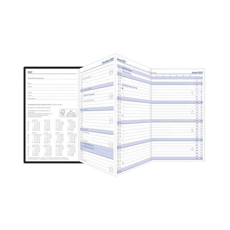 Produktbild: Kalenderersatzeinlage TP 1M/2S Leporello 2027