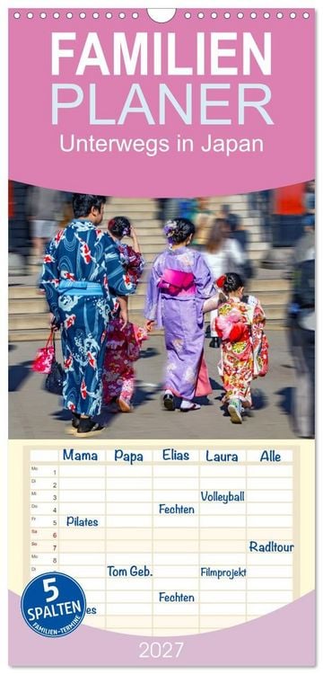 Produktbild: Familienplaner 2027 - Unterwegs in Japan mit 5 Spalten (Wandkalender, 21 x 45 cm) CALVENDO