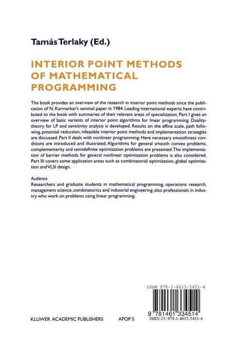 Produktbild: Interior Point Methods of Mathematical Programming