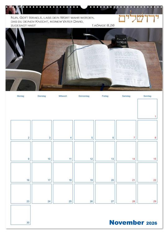 Produktbild: Jerusalem Kalender mit Bibelworten und Planer! (Wandkalender 2026 DIN A2 hoch), CALVENDO Monatskalender