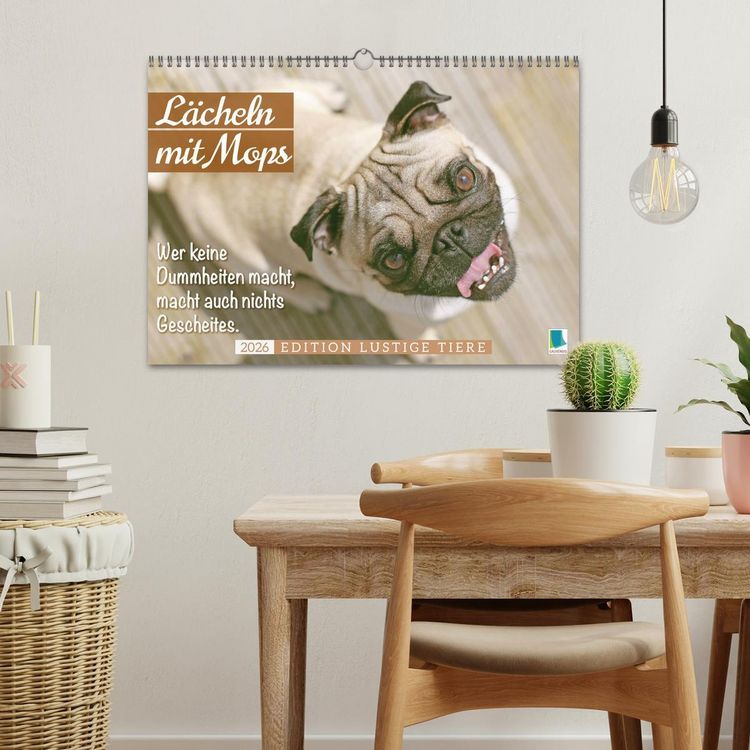Produktbild: L&auml;cheln mit Mops (Wandkalender 2026 DIN A3 quer), CALVENDO Monatskalender