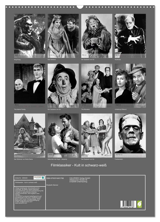 Produktbild: Filmklassiker - Kult in schwarz-wei&szlig; (Wandkalender 2026 DIN A2 hoch), CALVENDO Monatskalender