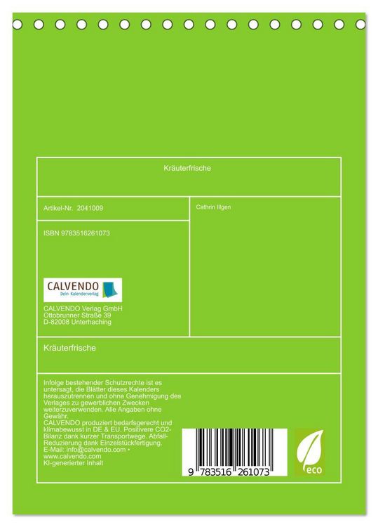 Produktbild: Kr&auml;uterfrische (Tischkalender 2026 DIN A5 hoch), CALVENDO Monatskalender