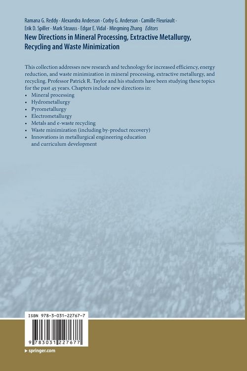 Produktbild: New Directions in Mineral Processing, Extractive Metallurgy, Recycling and Waste Minimization