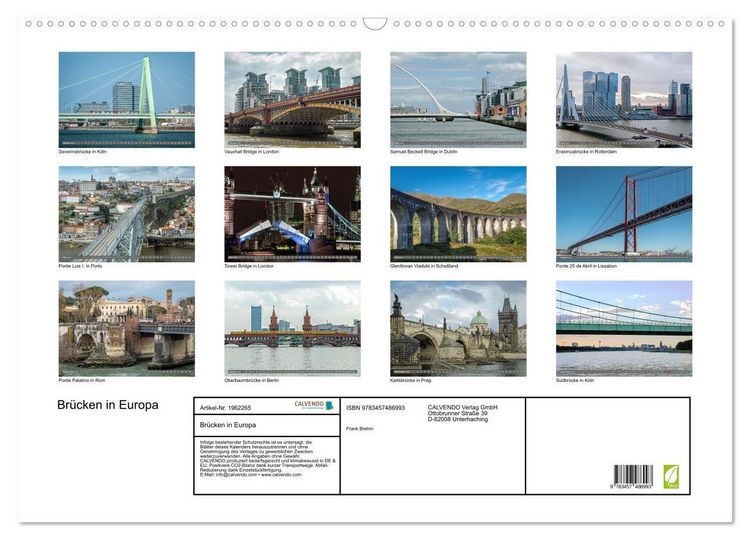 Produktbild: Br&uuml;cken in Europa (Wandkalender 2026 DIN A2 quer), CALVENDO Monatskalender