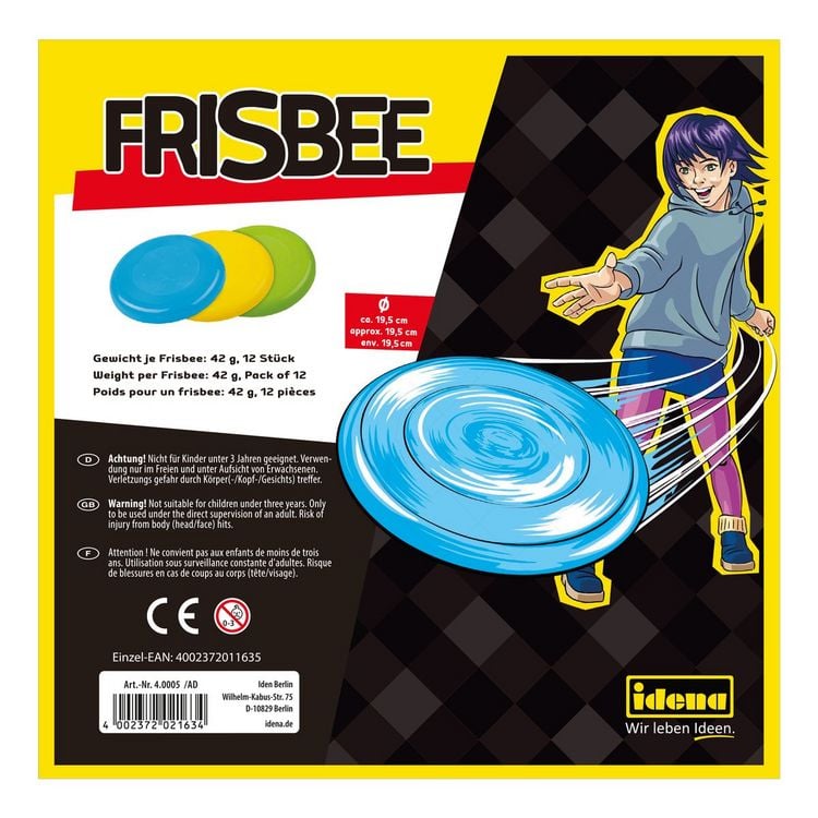 Produktbild: Idena Frisbee gelb gr&uuml;n blau &Oslash;19cm 3fach sortiert