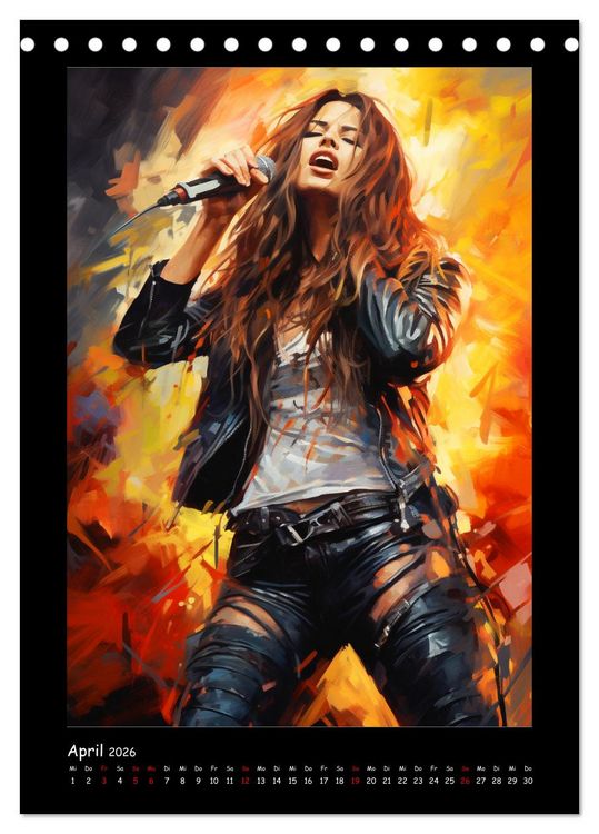 Produktbild: Heavy Metal-Queens. Wilde Rock- und Metal-Girl Paintings (Tischkalender 2026 DIN A5 hoch), CALVENDO Monatskalender